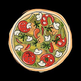 手绘卡通快餐披萨美食