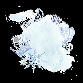 蓝色手绘皇冠雪花卡通雪透明素材