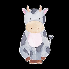 灰色手繪牛透明卡通素材裝飾