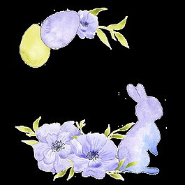 紫色手绘兔子花朵万圣节透明装饰素材