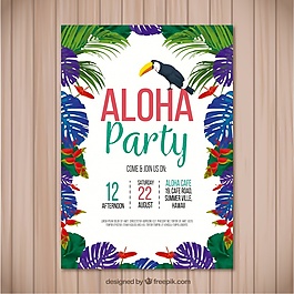 五顏六色的棕櫚葉和巨嘴鳥ALOHA聚會(huì)傳單