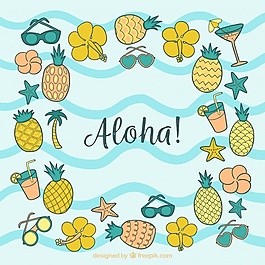 ALOHA背景菠蘿和手繪的花