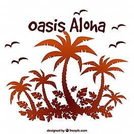 ALOHA背景棕榈树的剪影