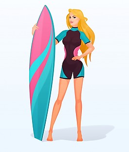 穿泳装的冲浪女孩