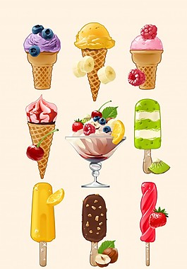 設置矢量圖標的冰淇淋