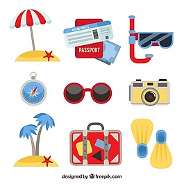 在平面設(shè)計的夏季旅游元素集合