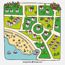 美麗的手繪夏日城市地圖