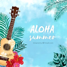 水彩画的ALOHA背景Ukulele