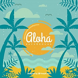 海灘背景與ALOHA復(fù)古風(fēng)格的棕櫚樹
