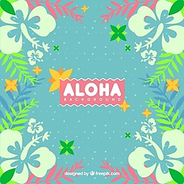 ALOHA背景與復古風格的花朵和葉子