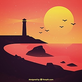 日落日落的海灘風(fēng)景
