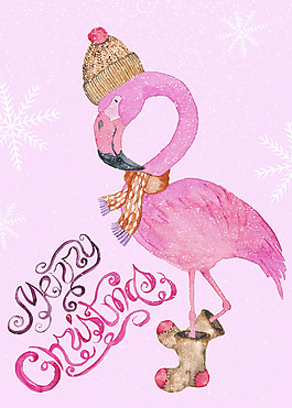 粉色火烈鳥(niǎo)卡通圣誕節(jié)背景素材