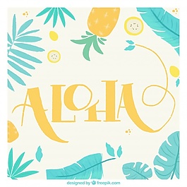 ALOHA復(fù)古背景的葉子和菠蘿