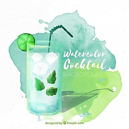 水彩畫的背景與美味的雞尾酒
