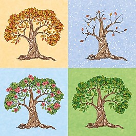 四個季節(jié)夏季秋季冬季春季樹壁紙插畫矢量圖
