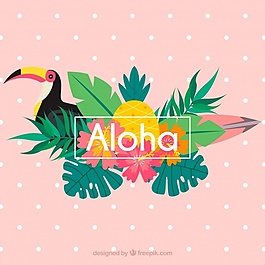 與巨嘴鳥粉紅色ALOHA背景和葉子