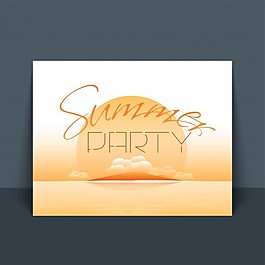夏季聚会传单、海报、横幅和美丽的自然景观设计。