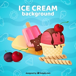 藍色的背景與冰淇淋assorment