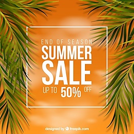 橙色的夏季销售背景棕榈叶
