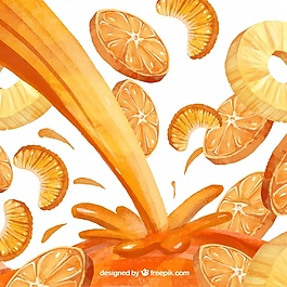 水彩畫(huà)的背景與汁和橙汁和菠蘿片