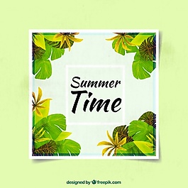 在綠色調(diào)的葉子裝飾的夏季卡