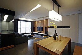 日式簡約風(fēng)格客廳長塊狀吊燈室內(nèi)裝修效果圖