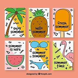 六张夏季卡片手绘包