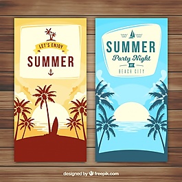大夏天的橫幅與棕櫚樹的剪影