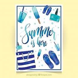 裝飾水彩畫元素夏季卡