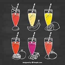 黑板上有六種美味的果汁