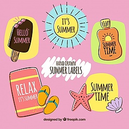 各種手繪夏季貼紙