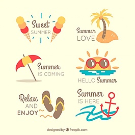 彩色夏日貼紙的平面收藏