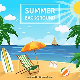 海灘背景與夏季物體