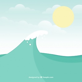 平面背景太陽和波浪