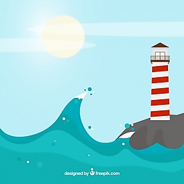 美麗的風(fēng)景和海浪和燈塔