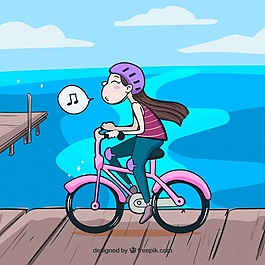 快樂(lè)女孩騎自行車(chē)吹口哨