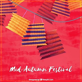 漂亮的燈籠，紅色的背景上，中秋節(jié)