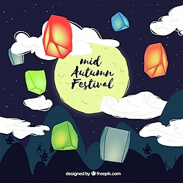 灯火通明的灯笼，中秋节