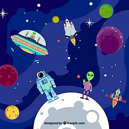 與宇航員和外星行星背景