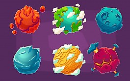 集矢量卡通插圖幻想外星行星