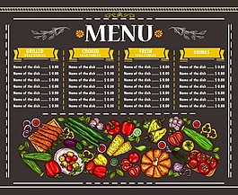 向量的素食餐厅菜单设计插图