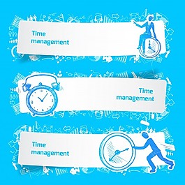 時(shí)間管理設(shè)置橫幅示意與業(yè)務(wù)人員和鬧鐘孤立矢量插圖