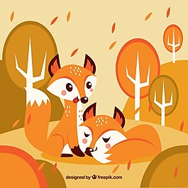秋天的兩只可愛的狐貍