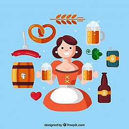 微笑的女人和啤酒節(jié)元素