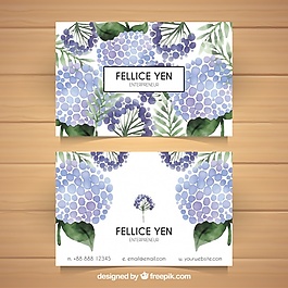 用鮮花裝飾的水彩名片