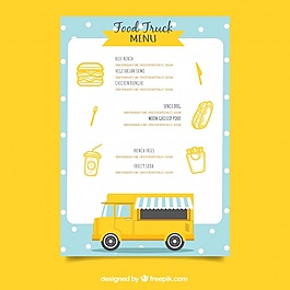 可愛的食物卡車菜單與平面設(shè)計