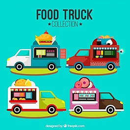 不同菜單的平板食品車
