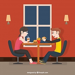 漢堡店的年輕夫婦