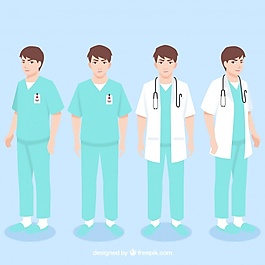 穿不同衣服的年輕醫(yī)生