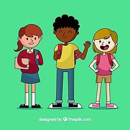 微笑的男孩和女孩lgoing上學(xué)